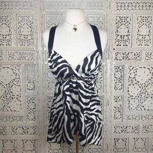 Y2K Zebra Print V Neck Babydoll Tank Top Sz L Dainty Coquette Fairy Angel
